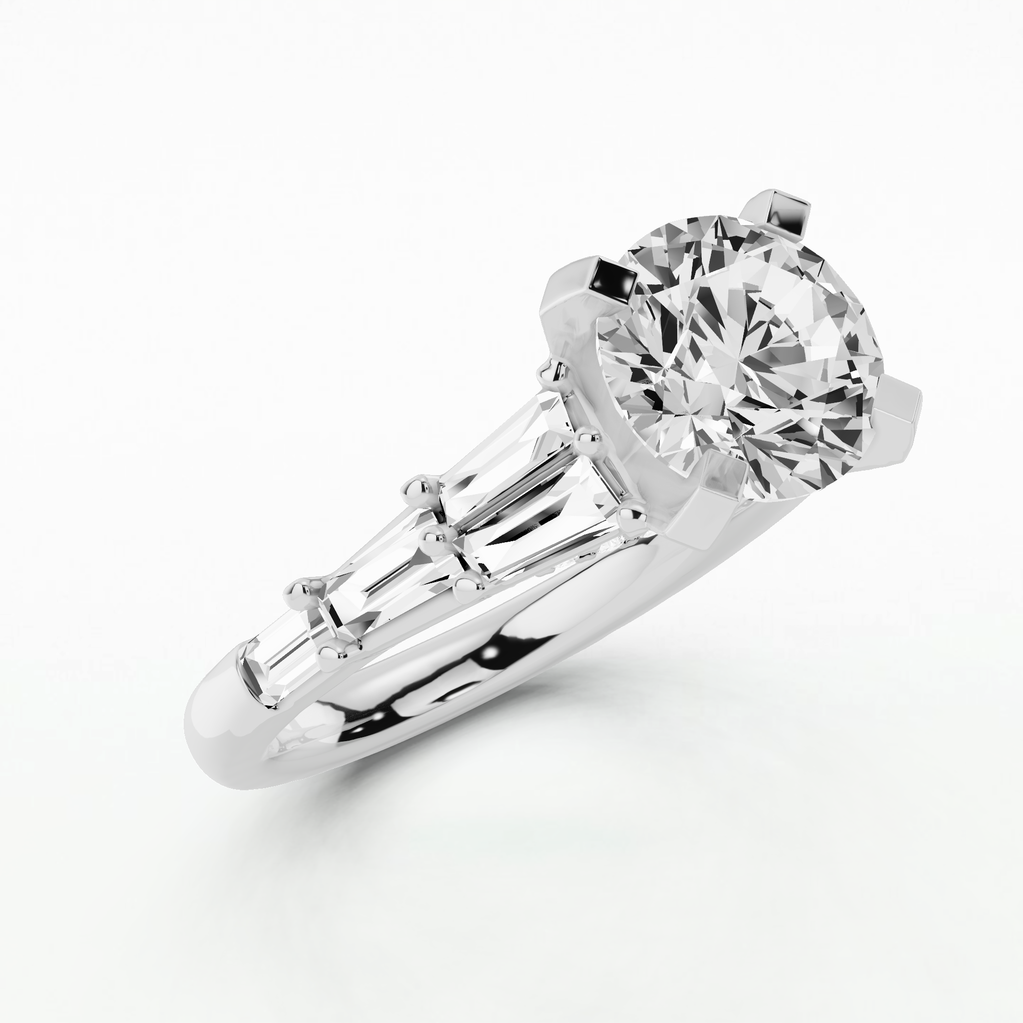 Baguette Shank Solitaire Ring-Round