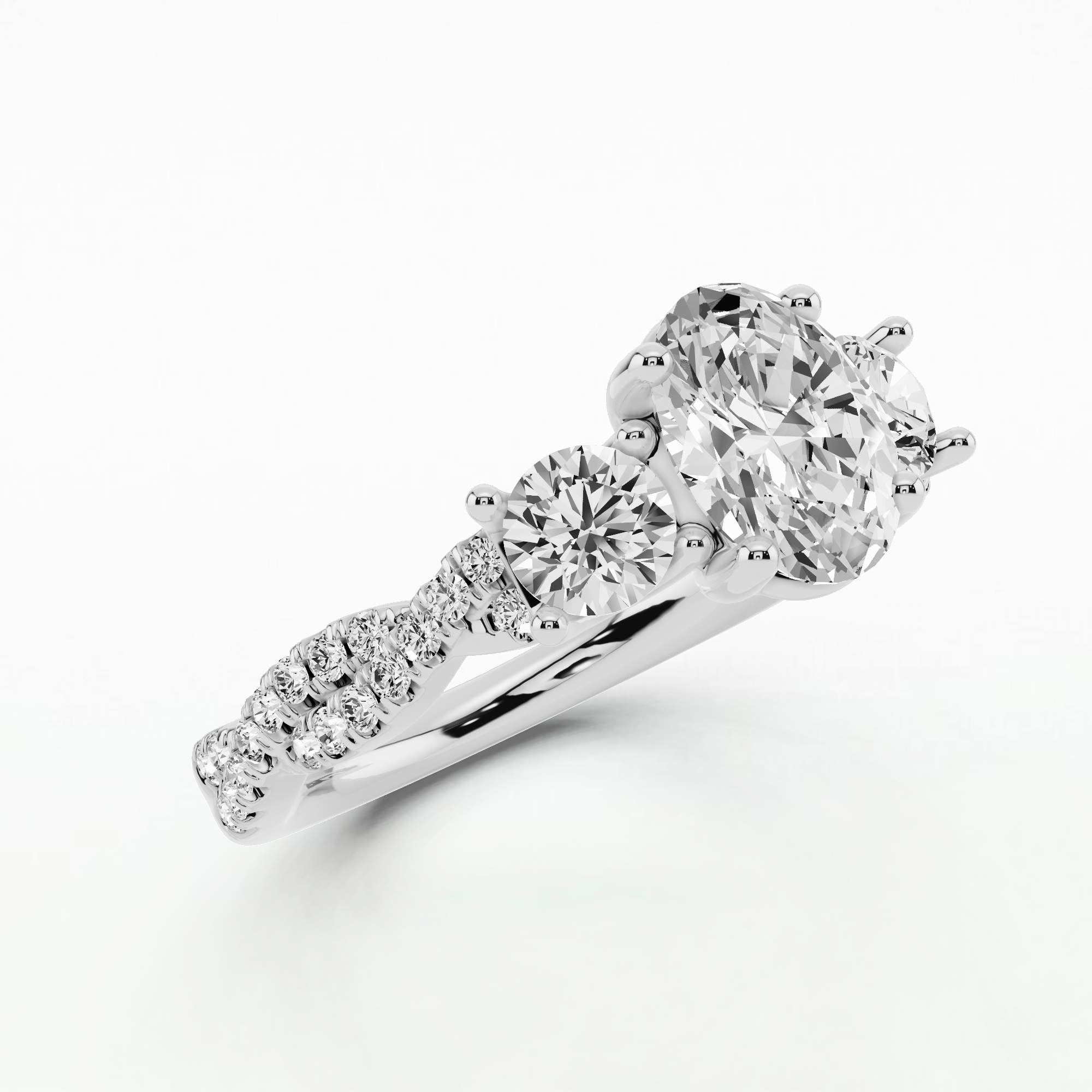 Forever Entwined Three Stone Solitaire Ring-Oval