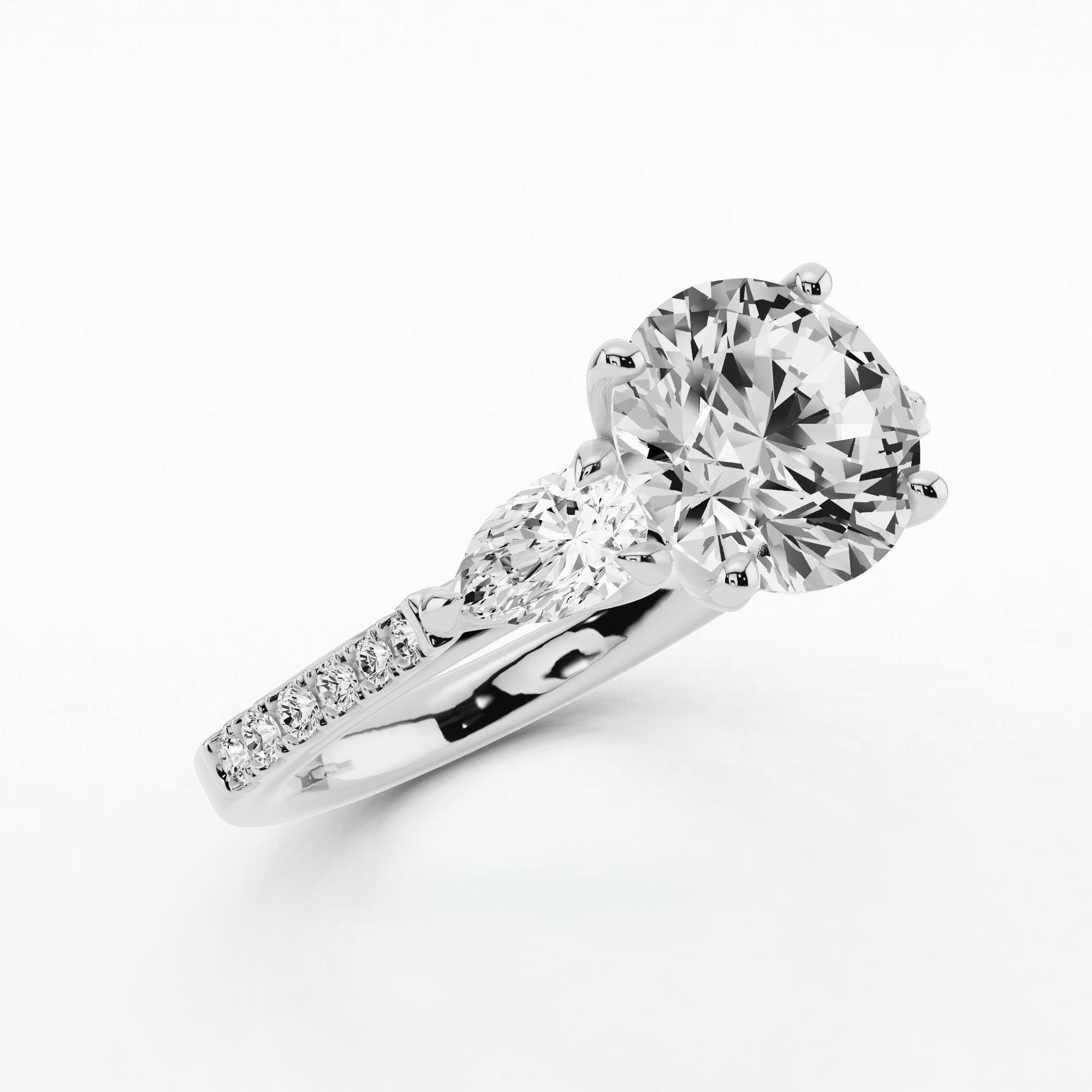 Studded Three Stone Solitaire Ring-Round
