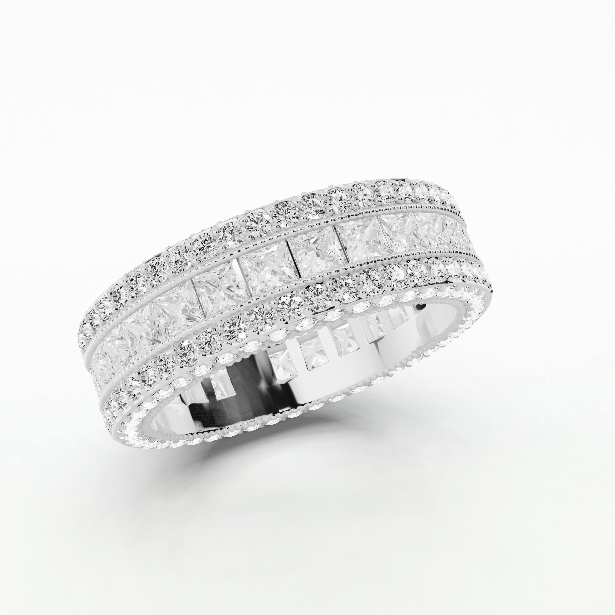 Princess and Round Milgrain Fashion Band-Multi Stone